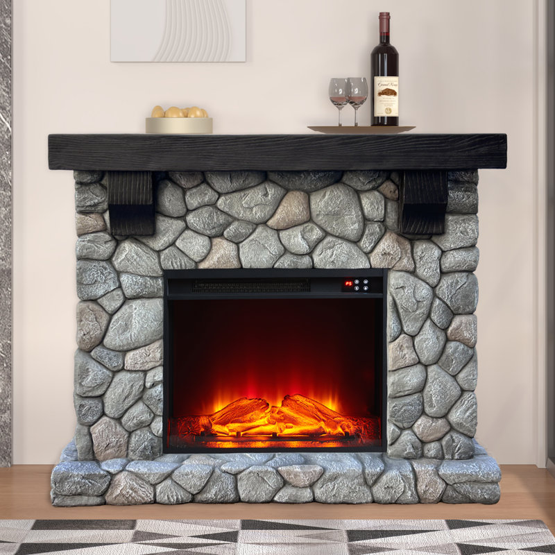Troy 45'' W Electric Fireplace, Gray Stone