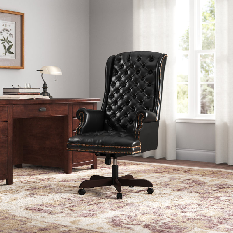 High Back Traditional Tufted LeatherSoft Executive Swivel Ergonomic Office Chair, Black