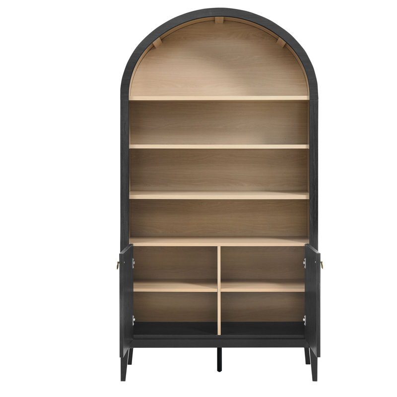 Nolan 74" Tall Arched Storage Display Cabinet Bookshelf, Black