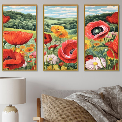 «Vibrant Red Poppy Field Dreams», ensemble d'art sur toile coquelicot