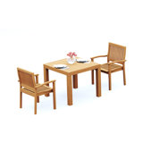 3 Pcs Grade-A Teak Wood Dining Set: 36" Square Table And 2 Leveb Stacking Arm Chairs #11LV0802