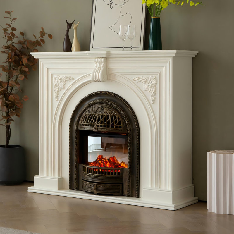 Landscape Electric Fireplace With Decoration and Heating, 41.34" H x 47.24" W x 13.78" D, Cream