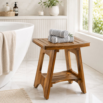 Teak Shower Bench For Inside Shower - 450lbs Capacity Wooden Shower Stool Benches Waterproof For Shaving Legs