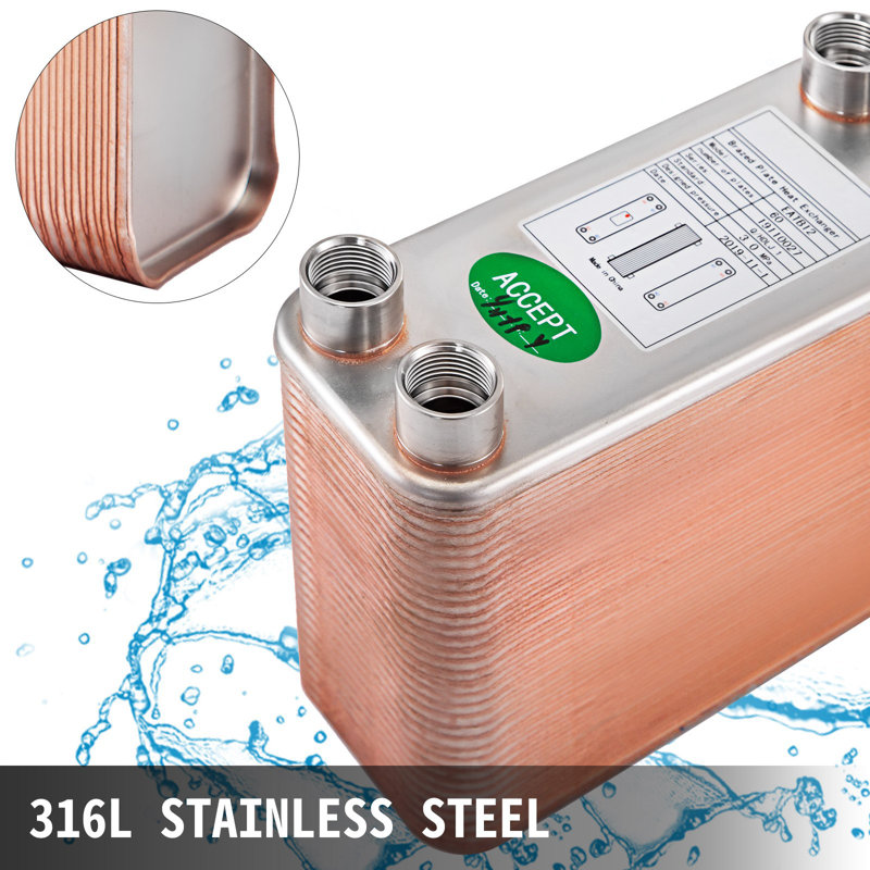 Heat Exchanger 3/"X7.5/" 60 Plates Brazed Plate Heat Exchanger 316L 1/2/" BSP FPT Heat Exchanger EATB12 Beer Wort Chiller For Hydronic Heating