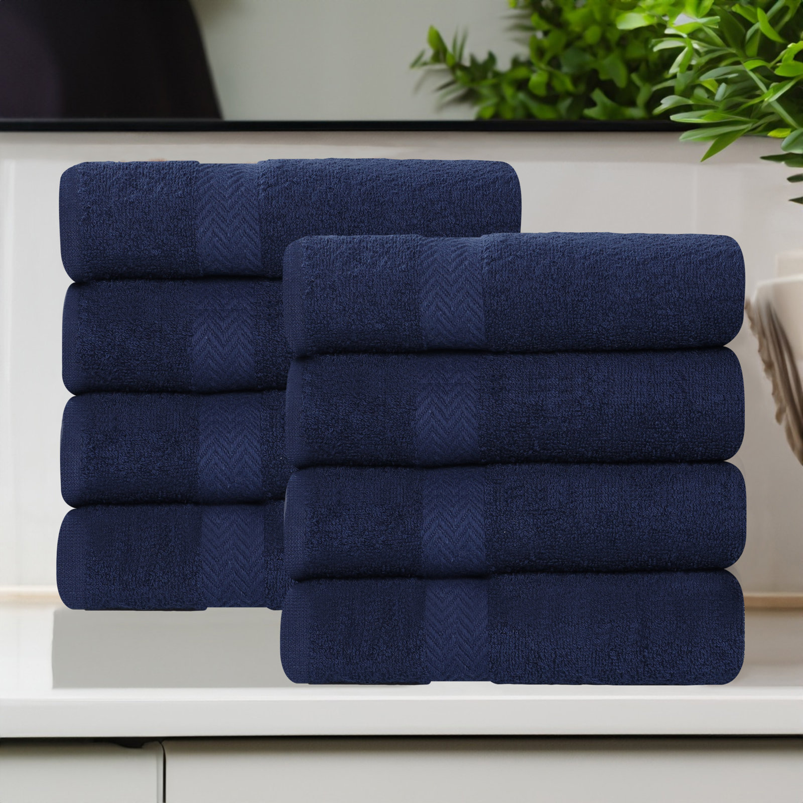 Franklin Cotton Lightweight Quick-Drying Face Towel Washcloth, Navy Blue, 8 Pieces Towel Set