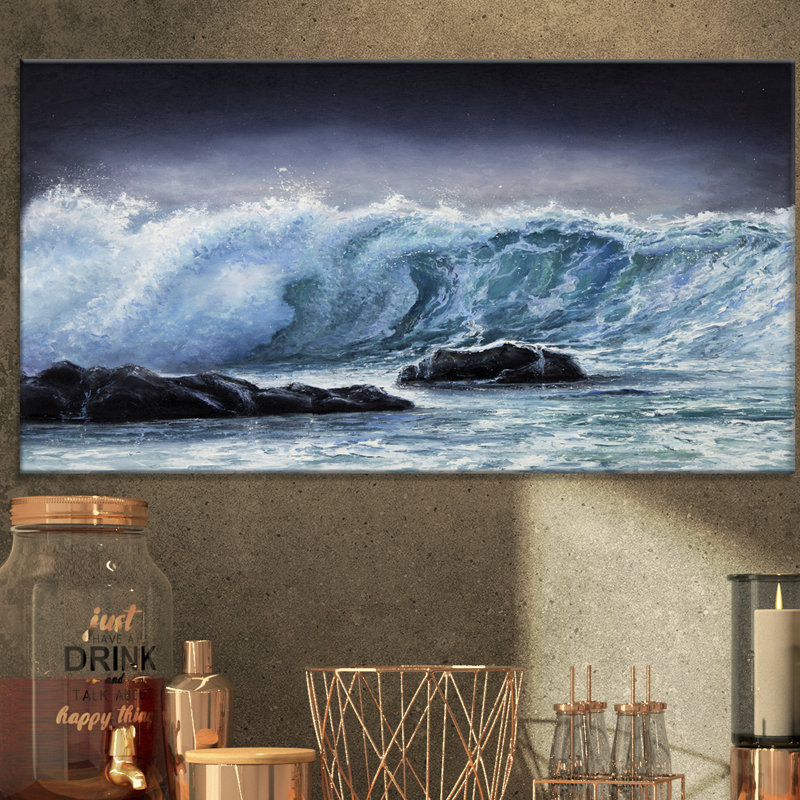 Reproduction d’art graphique sur toile tendue large océan waves, H 16 po x l 32 po x P 1 po