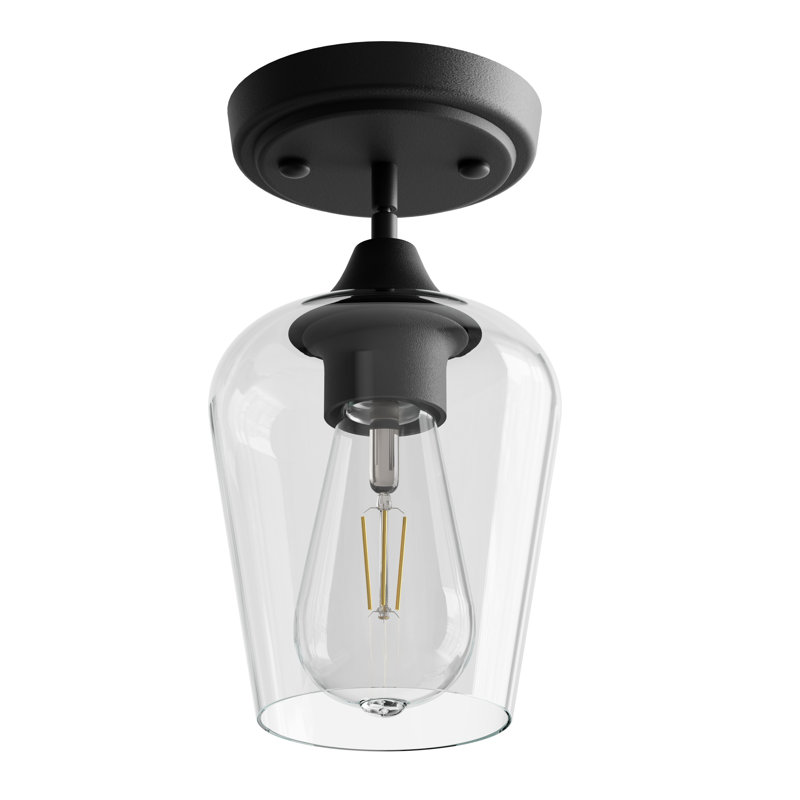 Luminaire suspendu en forme de cloche à 1 lumière Pennell, Transparent / clair, Noir
