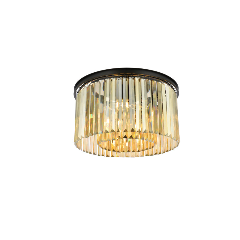 Yazmin Crystal Flush Mount, Matte Black, Smoky