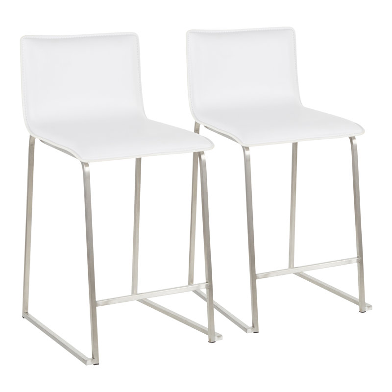 Tabourets de comptoir rembourrés Middlebrook 26 po, Acier Inoxydable, Blanc