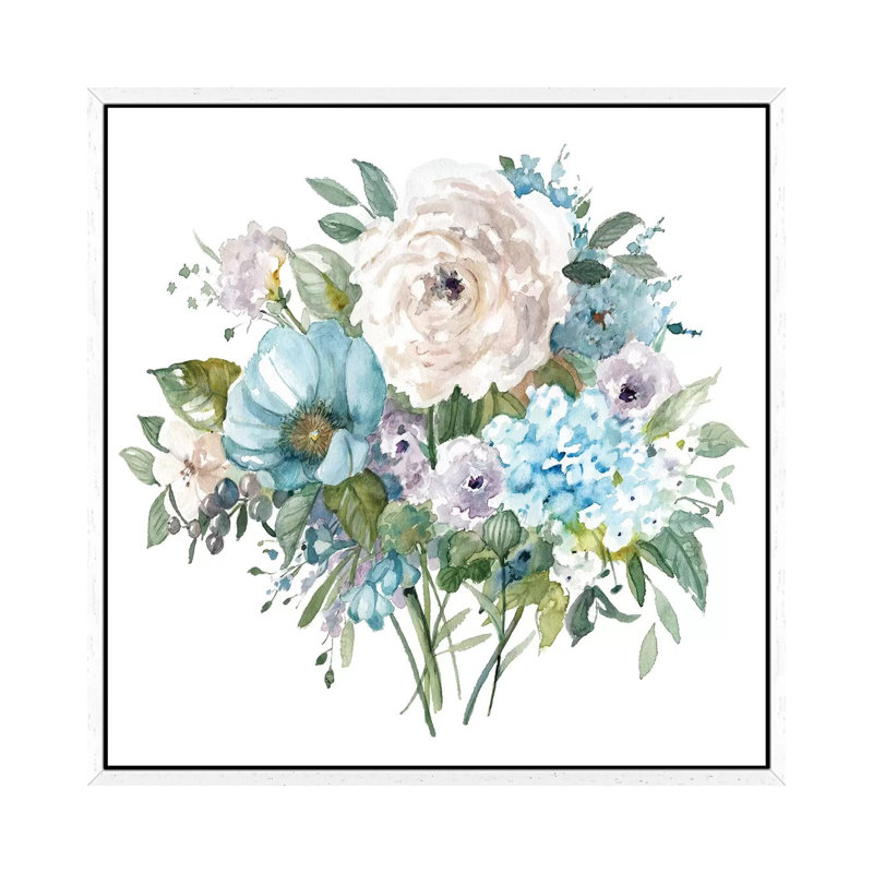 Blue And White Bouquet II by Carol Robinson - Print on Canvas, 93.98 cm H x 93.98 cm W, White Framed