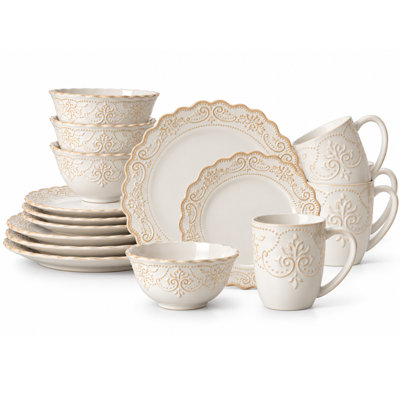 16-Piece Embossed Dinnerware Set with Mug
