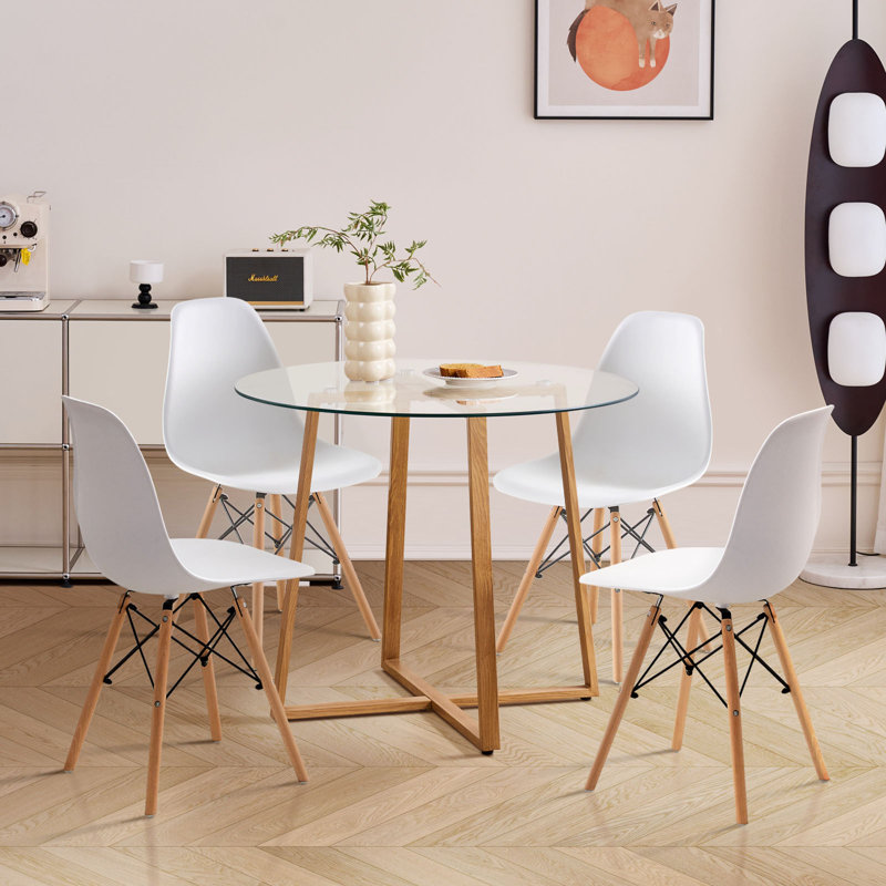 4 Person Dining Table Set,Round Dining Table Set For 4, Oak