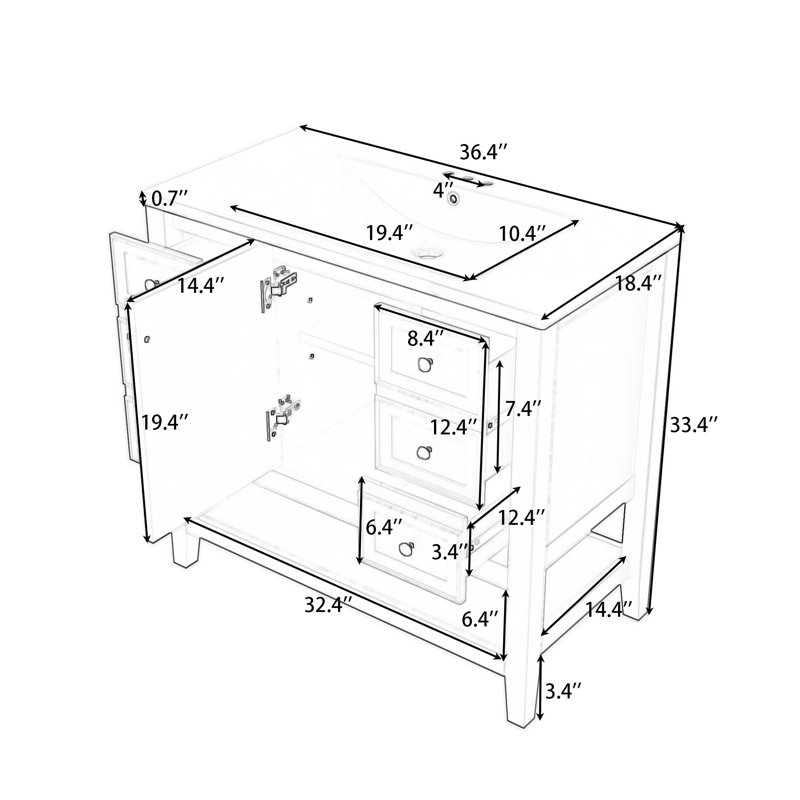 Ensemble de meuble-lavabo avec lavabo, une armoire et trois tiroirs, Bleu