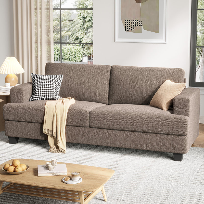 84.2” Upholstered Loveseat Sofa, Linen Fabric 2 Seater Couch For Apartment Bedroom Living Room Office, Brown
