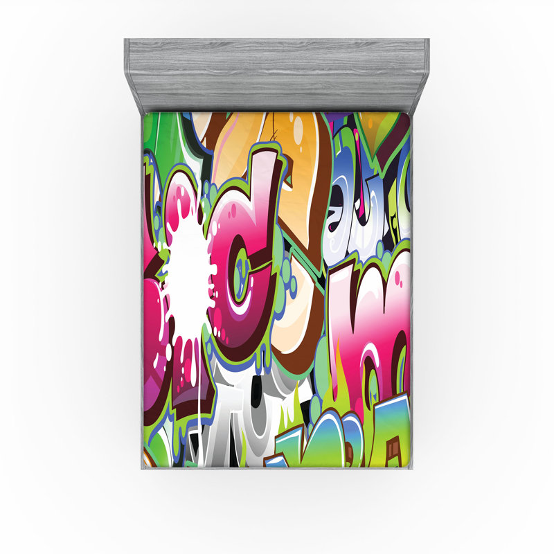 Ambesonne Urban Graffiti Fitted Sheet 2-Pack Throwie Style Multicolor, California King Fitted Sheet