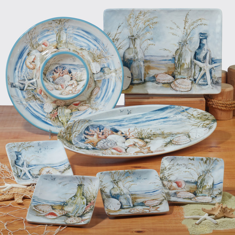 Coastal Landscape Multicolor Ceramic Soup and Pasta Bowls Set