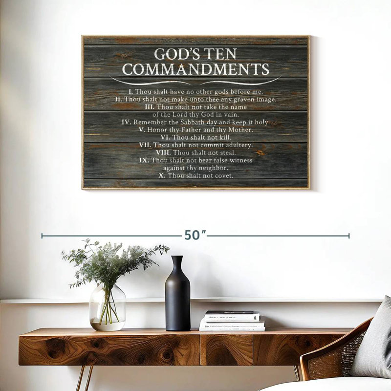 Ten Commandments, Floating Frame Natural Wood, 37" X 25"