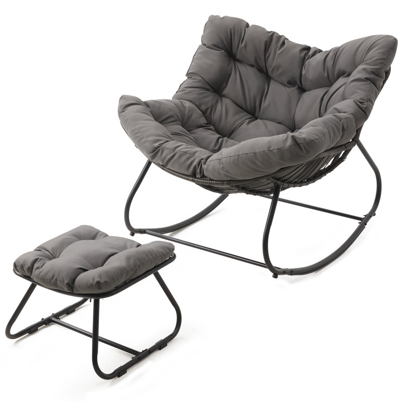 Chaise berçante de patio avec repose-pieds, Gris foncé