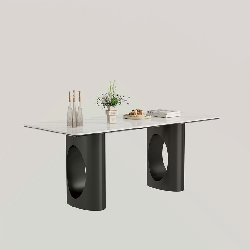 Table de salle à manger rectangulaire en verre trempé épais de 0,47 po avec base en acier au carbone, Noir