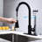 Stainless Steel Kitchen Faucet With Pull Out Spray, Matte Black Exterior, 360 Rotating Nozzle For Efficient Water Flow Control Black, Seamless Usage-642255326