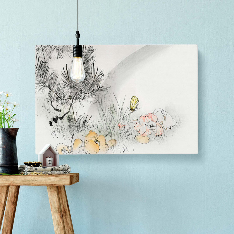 Butterfly & Pine Tree by Watanabe Seitei - Wrapped Canvas, 40cm H x 60cm W x 3cm D