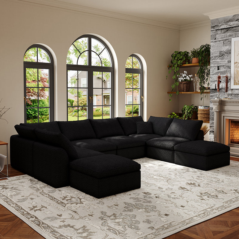 196.8" W 8 - Piece U Shape/L Shape Upholstered Sectional Sofa Oversized 8-Seater Modular Sofa With Ottomans    