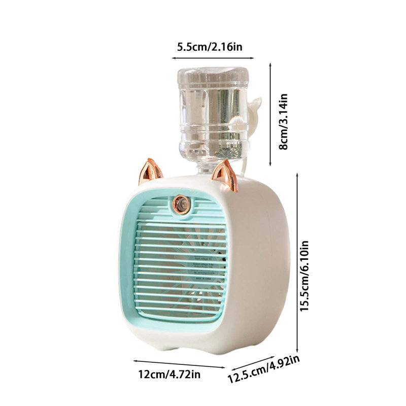 Kondieu Ventilateur de climatisation Mini ventilateur USB Ventilateur de bureau Turbo Jet Humidification Refroidisseur Portable Brumisateur rechargeable