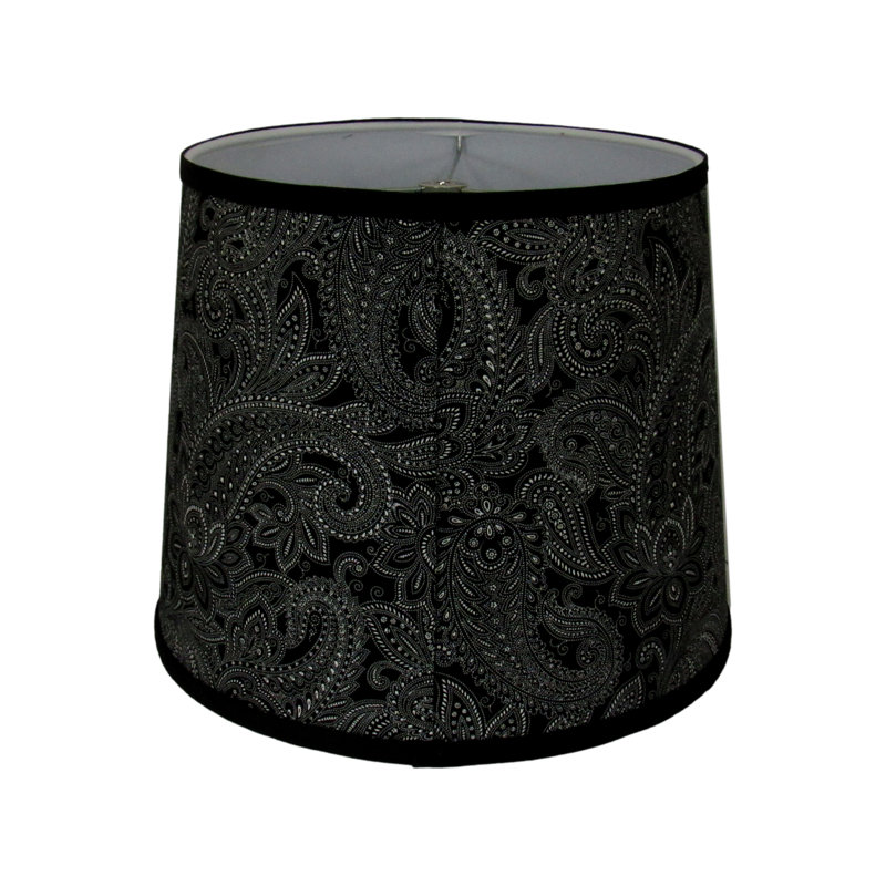 Abat-jour tambour en cachemire noir - Motif floral élégant avec rondelle d'araignée convenant aux lampes de table ou de plancher