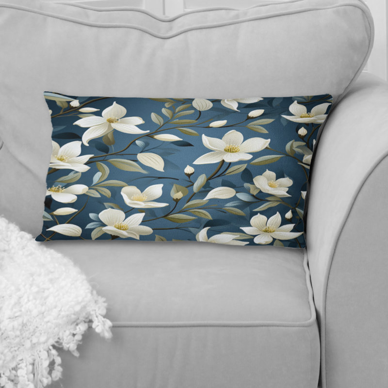 Fleurs blanches et bleues - Coussin imprimé floral