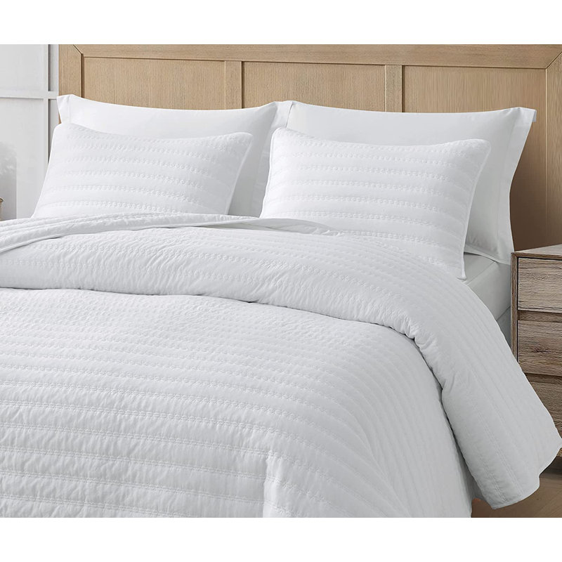 Stone-Washed Microfiber Quilt Set, Queen Quilt + 2 Standard Shams, White