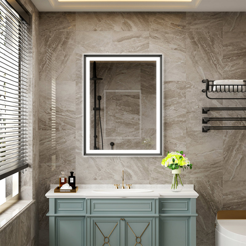 Edlun Bathroom Framed LED Mirror Anti-Fog With Dimmable Light Touch Sensor And Memory Function, 36" x 28", Gold