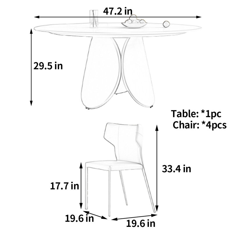 Table et chaise de salle à manger blanc pur de style minimaliste, H 29,5 po x L 47,2 po x l 47,2 po