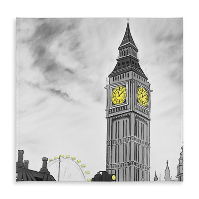 Outline of Big Ben Tablecloth - Gray Indoor Outdoor Decor
