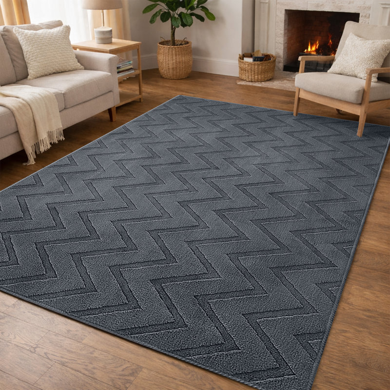 Geometric Machine Tufted Shag Area Rug, Rectangle 60 x 110 cm, Grey