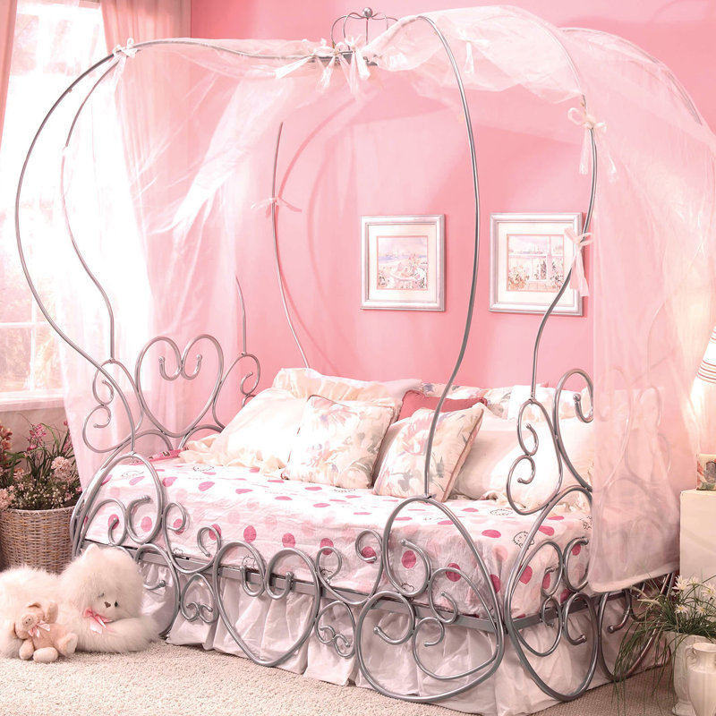 Fleener Transitional Scrolled Standard Bed with Canopy in Silver, Twin