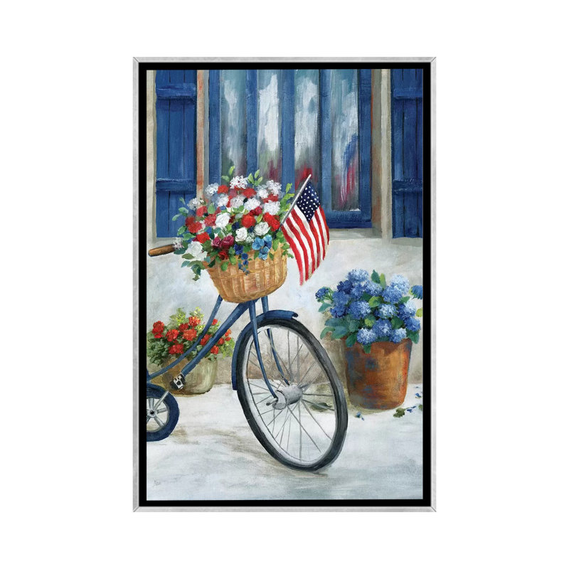 «Patriot Bike II» par Nan - impression, H 48 po x l 32 po x P 1,5 po, Encadrement argenté