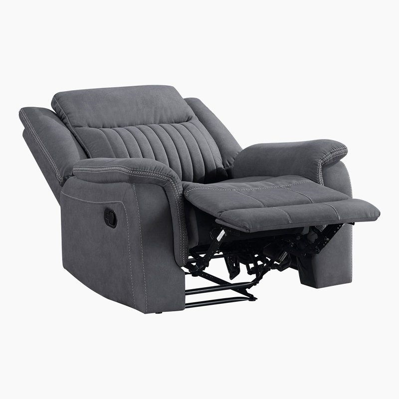  Solida 39.5" Modern & Contemporary Polished Microfiber Reclining Chair with Contrast Piping & Tab Pull Reclining, Gray