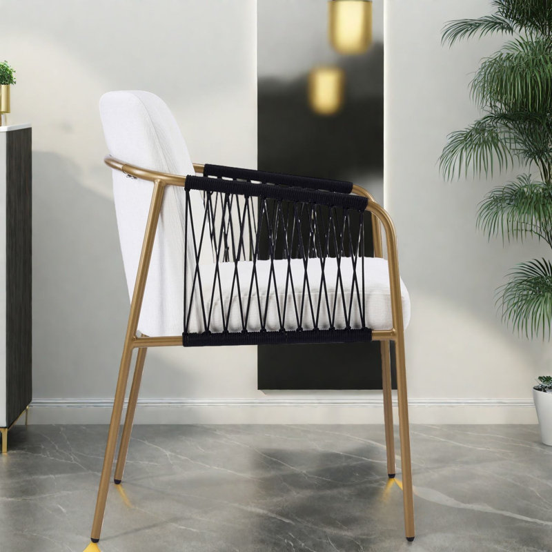 Ensemble de 2 chaises de salle à manger modernes, structure en métal doré en tissu beige pour la cuisine