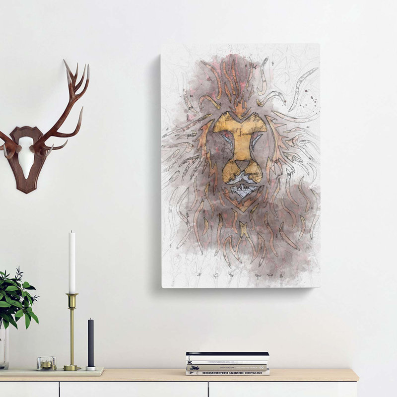Lion Art In Abstract - Wrapped Canvas, 91cm H x 60cm W x 3cm D