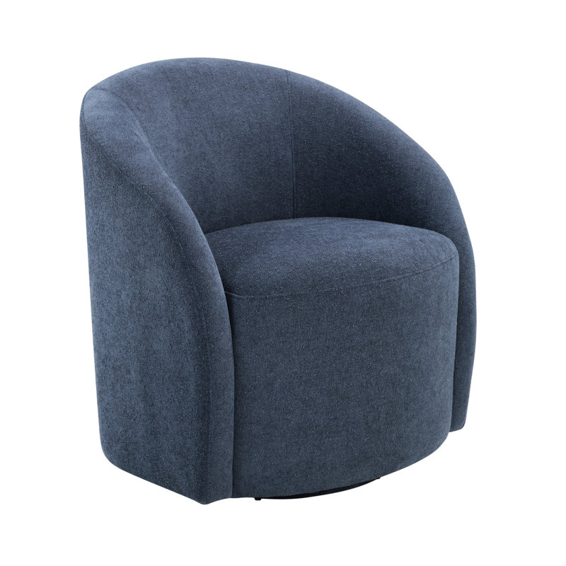 Fauteuil pivotant bleu à 360 degrés, tissu luxueux, fabrication moderne en bois massif à dossier en contreplaqué, confortable