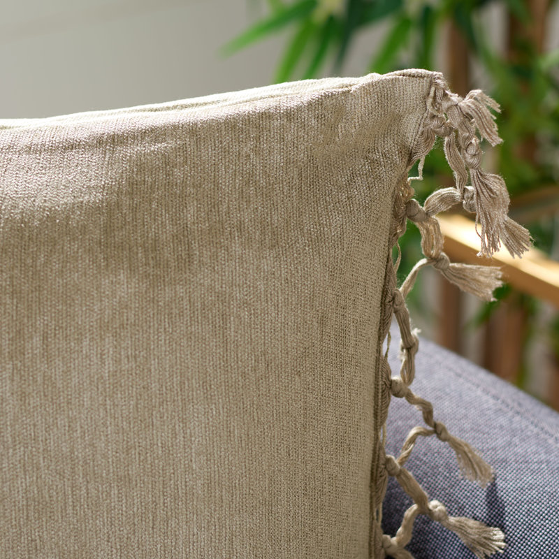 Dandria Light Green Cotton Chenille Square Pillow with Fringe Tassels