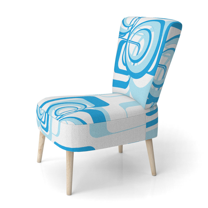 Blue Trendy Geometric - Velvet Upholstered Patterned Accent Side Chair