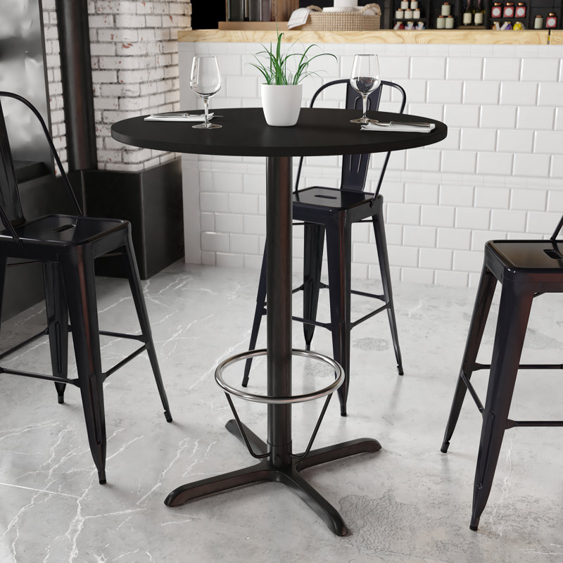 Plateau de table rond en stratifié 24 po Baskin avec base de table à hauteur de bar 22 po x 22 po, Noir