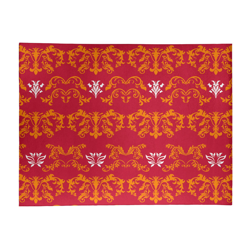 Tapis rouge / jaune Damask, Rectangle 8 pi x 10 pi