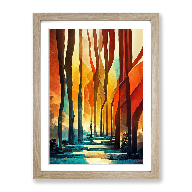 Torn Abstract Forest No.6 - Single Picture Frame Print, 64cm H x 46cm W, Oak