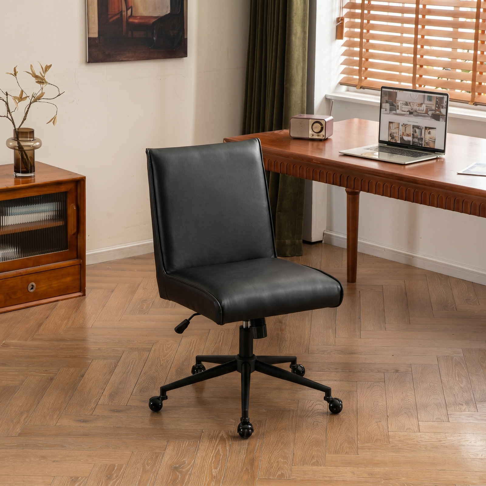 Claudie Office Chair, Black Faux Leather
