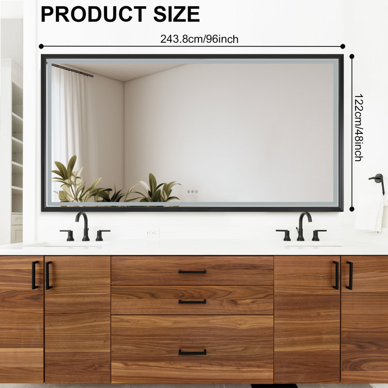 Matte Black Aluminium Framed Led Bathroom Mirror,wall Mounted Lighted Vanity Mirror, 48'' x 96''