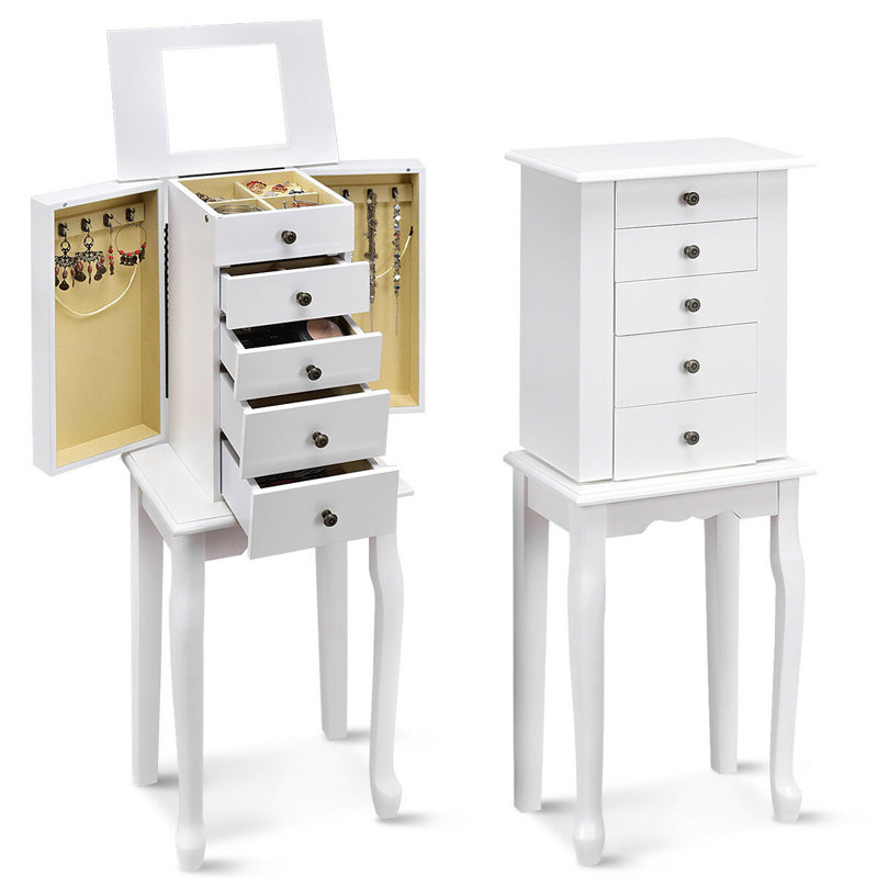 Domenick Jewellery Chest with Mirror, White