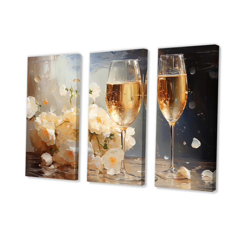 Bulles de fleurs blanches - Champagne, art mural, H 32 po x l 48 po