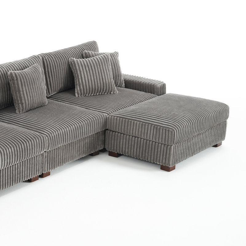 5 Seater Sectional, Light Grey Faux Fur